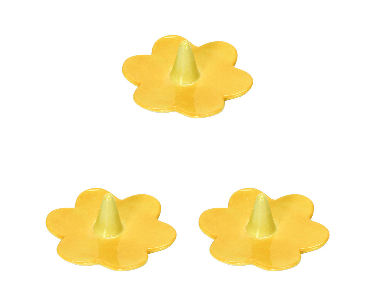 3x Annabel Trends Daisy Ceramic Ring Holder Jewellery Organiser 9x3cm Yellow