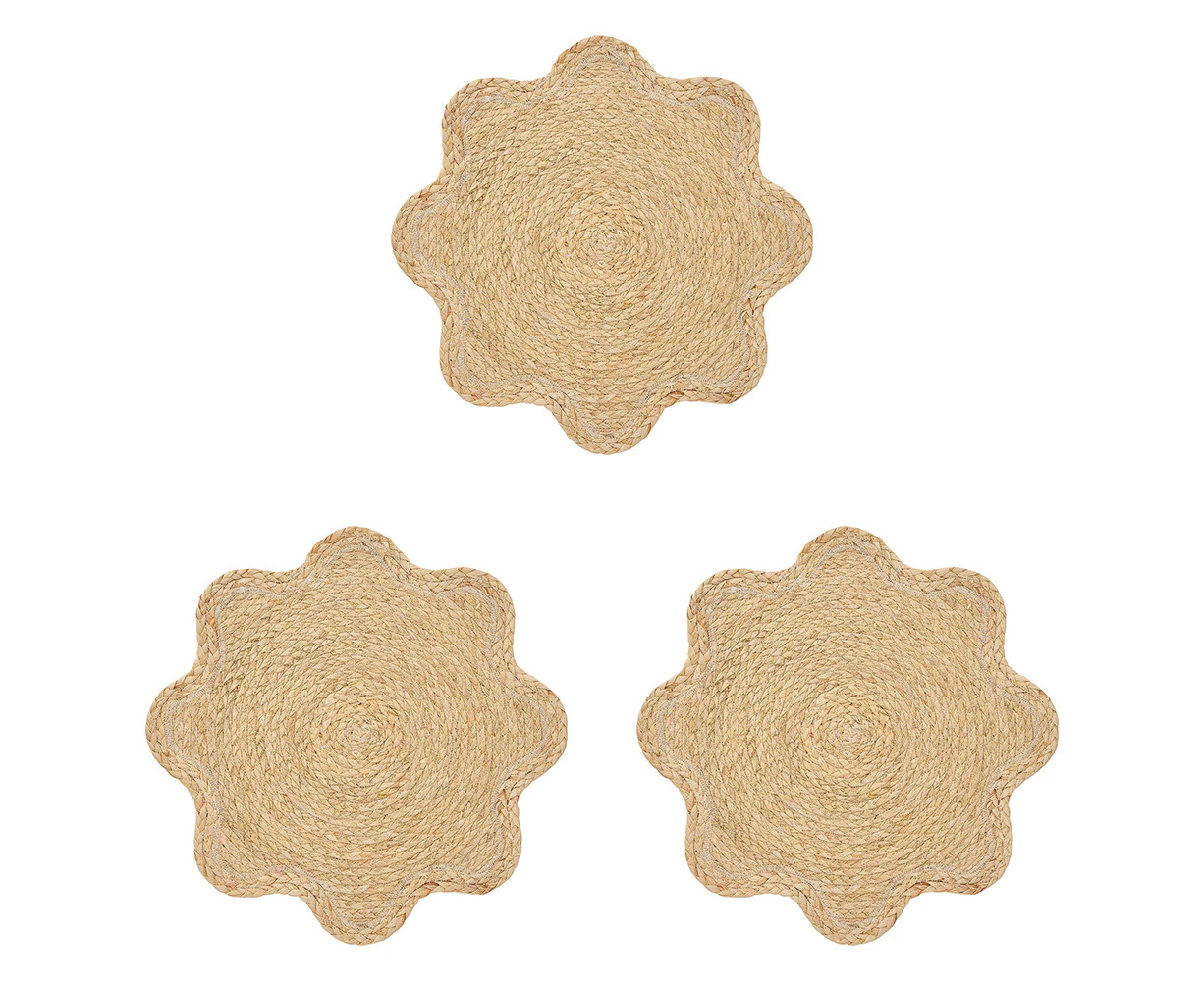 3x Annabel Trends Wavy Dining Table Placemat Decorative Kitchen Mat 39cm NTRL