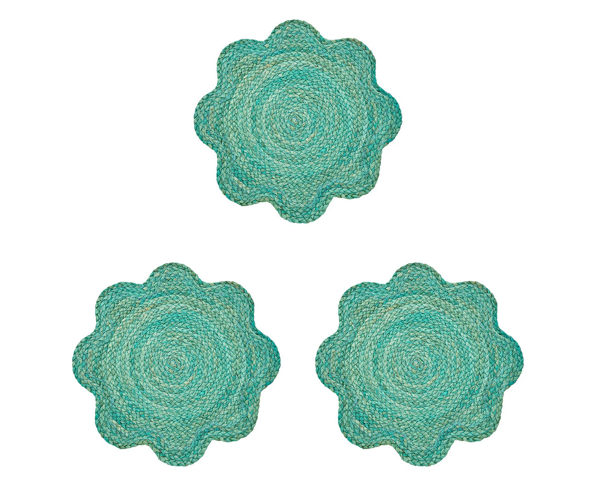 3x Annabel Trends Wavy Dining Table Placemat Decorative Kitchen Mat 39cm Aqua