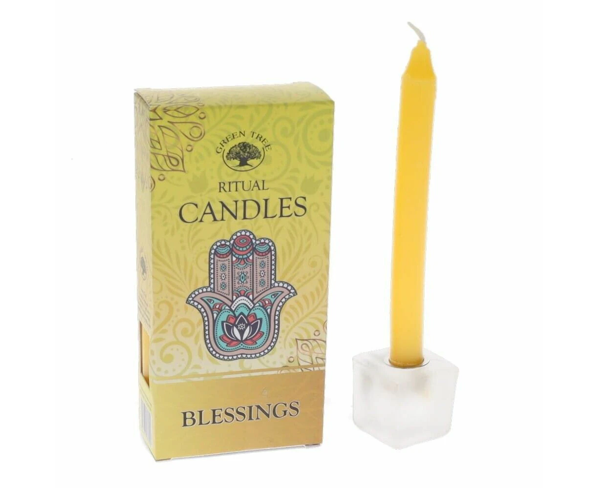 Pack of 10 Candle Blessing Green Tree Candles Rituals Spells - Yellow