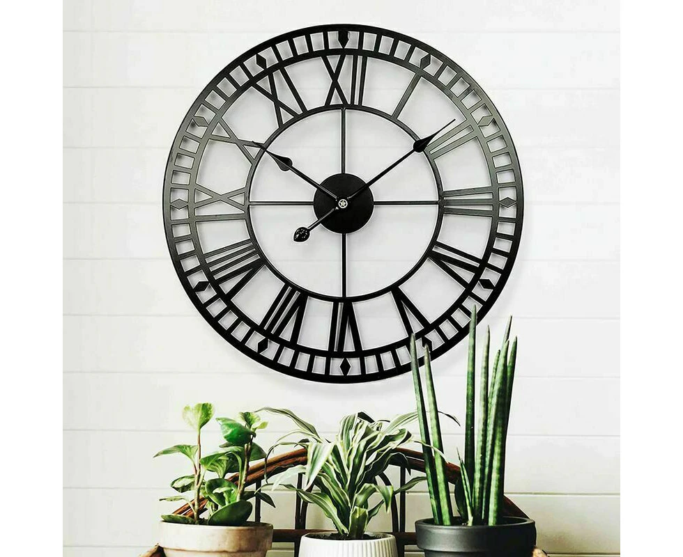 Weatherproof Garden Clock Retro Vintage Numerals Simple Ironwork Quiet Battery Operated Outdoor Clock 40Cm