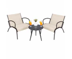 Costway 3 Piece Metal Bistro Set Table & Chairs Set w/Arch Design Outdoor Patio Furniture Set Brown