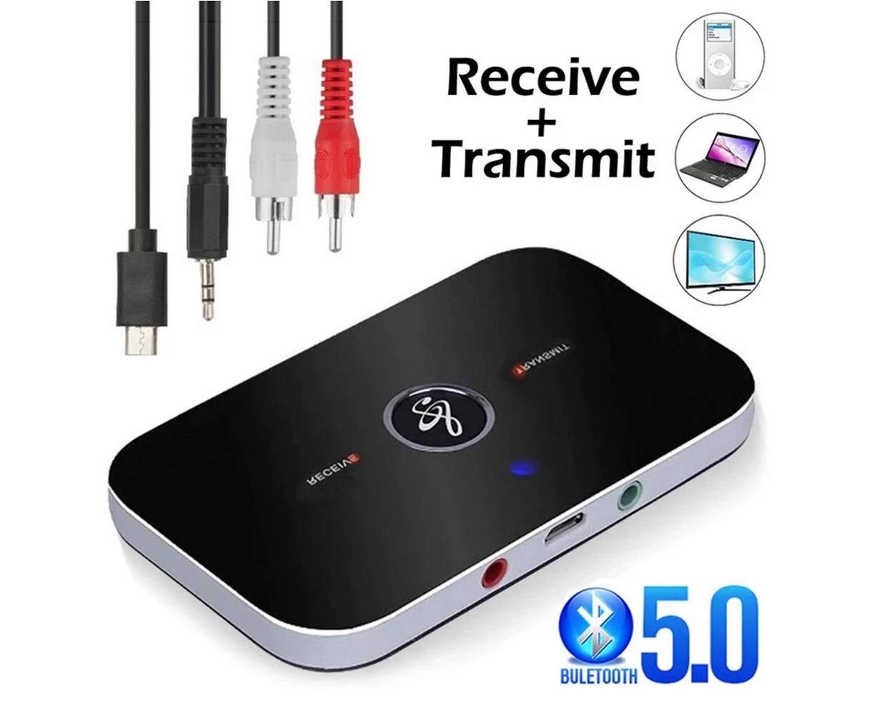 2-in-1 B6 Bluetooth-compatible 5.0 Transmitter Receiver 3.5mm Aux Music Clear Sound Wireless Audio Adapter For Mp3 Mp4 Tv Pc Black