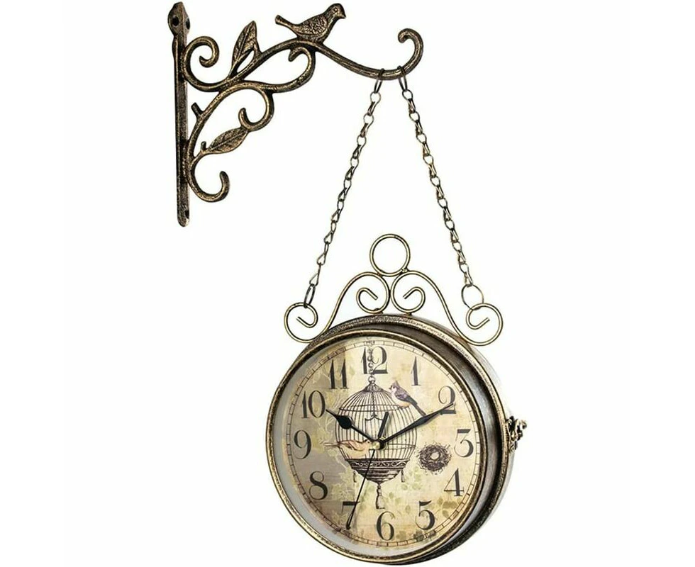 8 Inch Double Sided Station Clock, Vintage Metal Wall Clock Silent Double Sided Wall Clock With Wall Bracket Classic  Clock For Living Room Office Home