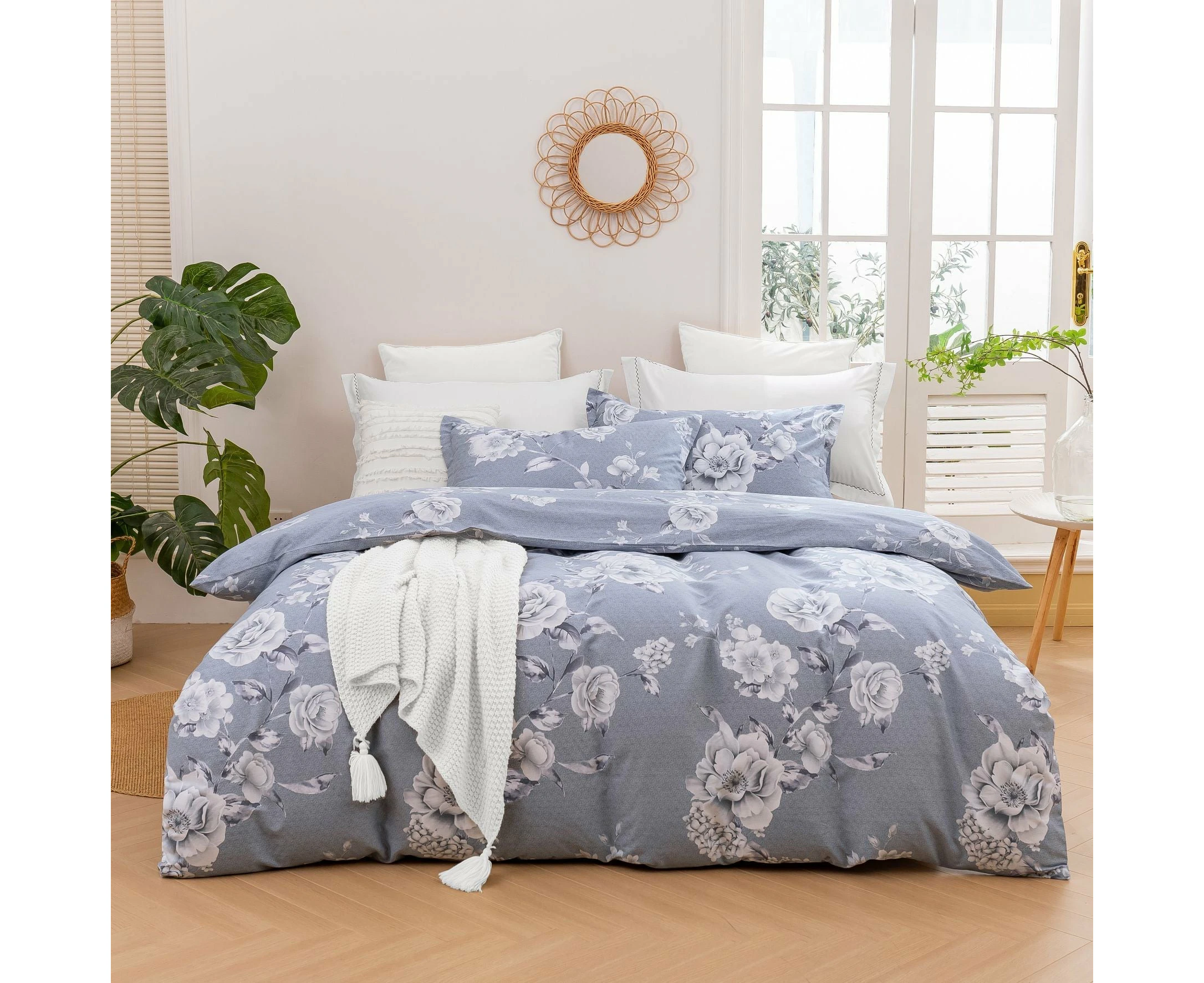 Luxore Blossom 100% Cotton Quilt Cover Set Silver