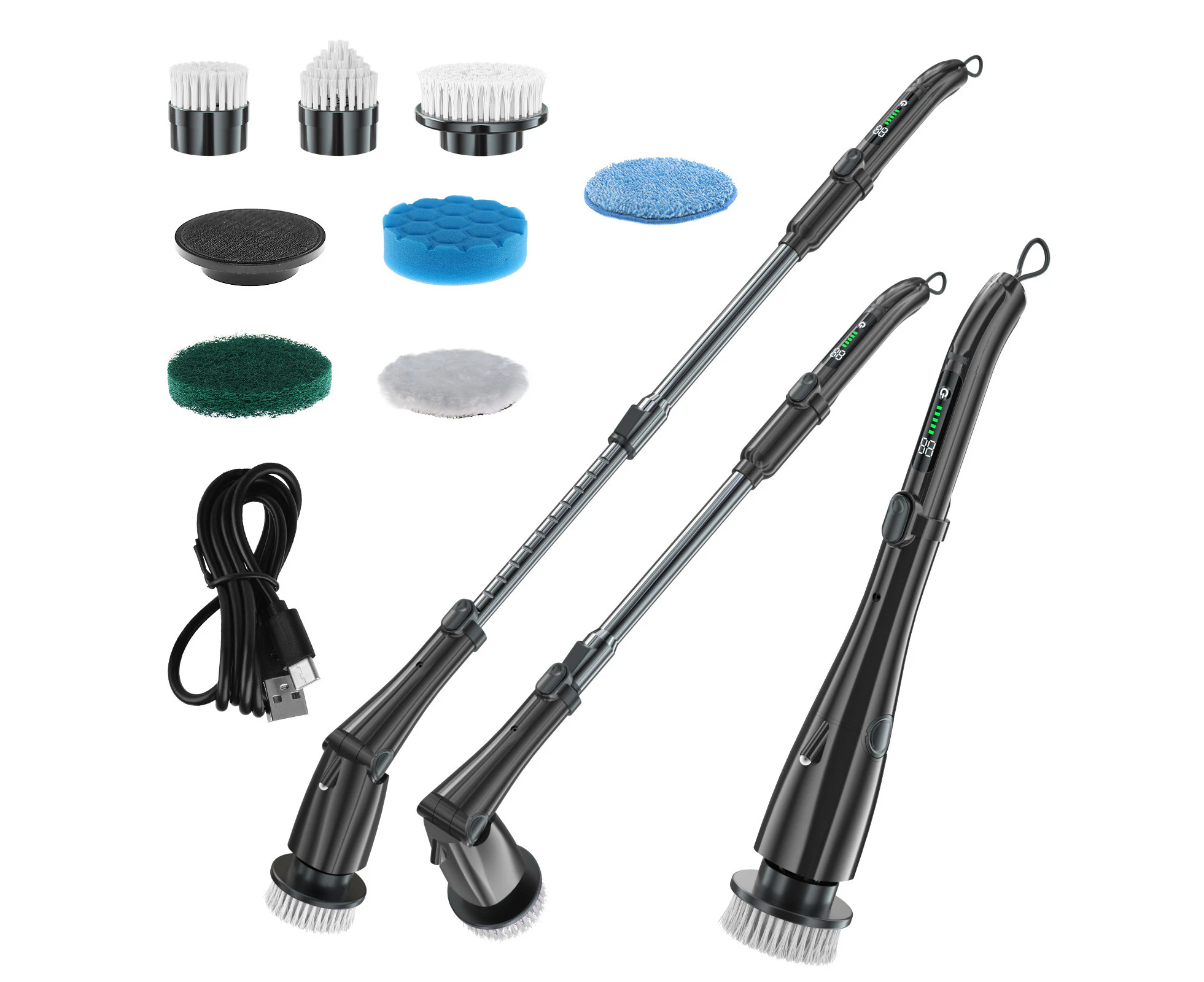 7.4V Electric Spin Scrubber Handheld Cordless Cleaning Brush Multi-Function Electric Cleaning Brush Kit with 7 Brush Heads, Adjustable Handle, 3 Speed