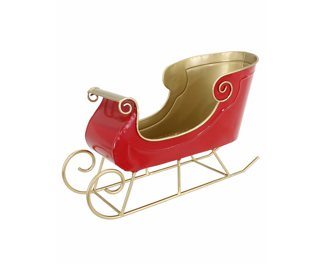 Red and Gold Metal Table Sleigh Christmas Decoration 37cm