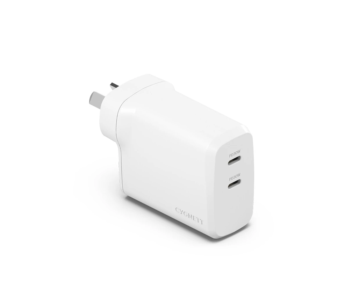 Cygnett PowerPlus 60W USB-C Dual Ports Wall Super Fast Travel Charger White