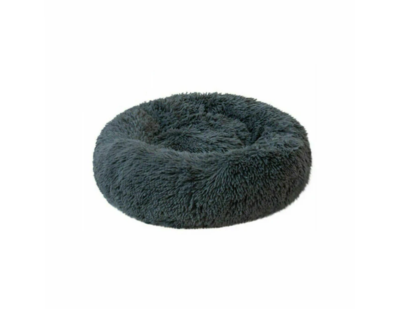 Grey Dog Cat Pet Calming Bed Warm Soft Plush Round Nest Comfy Sleeping Kennel Cave