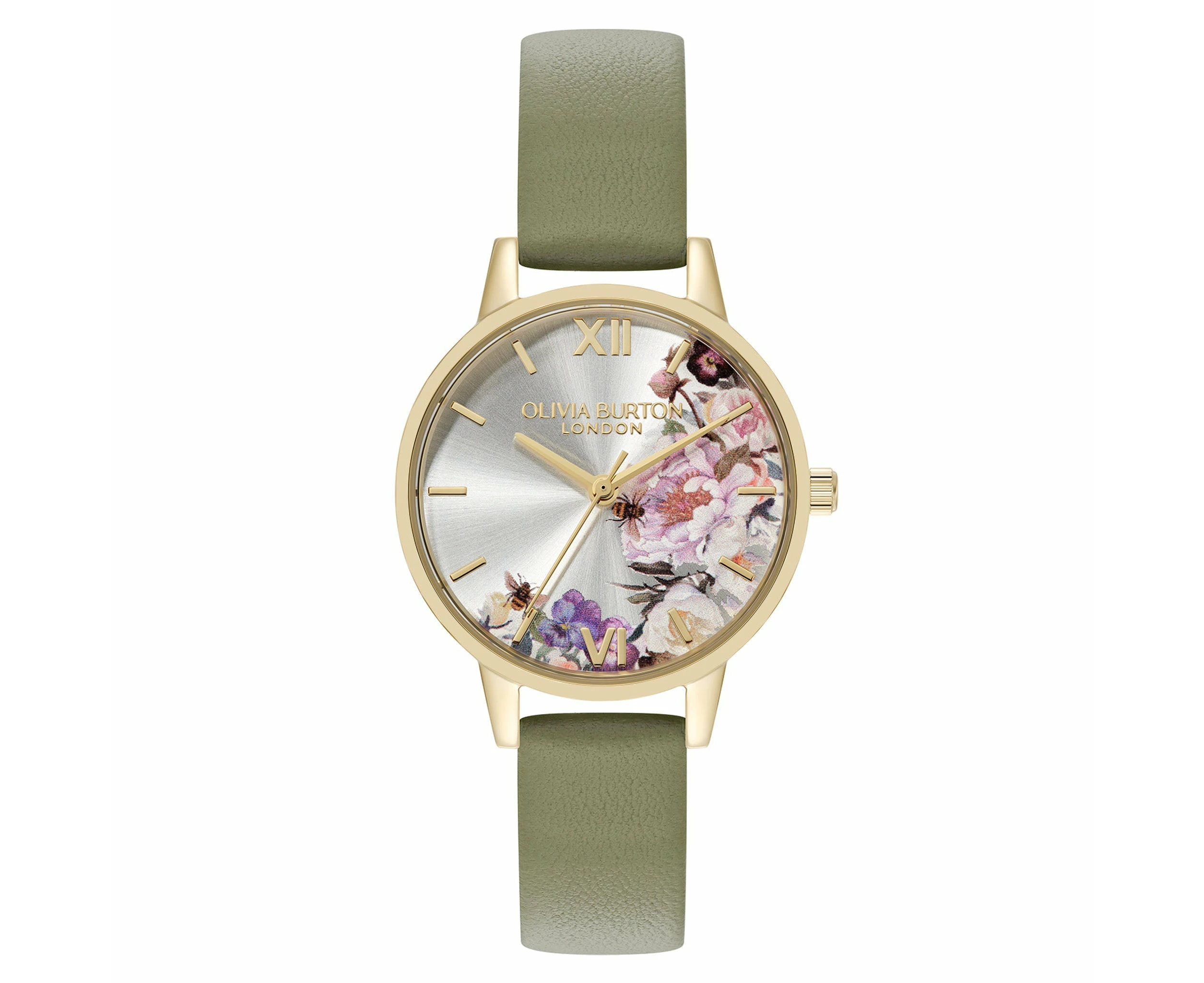 Olivia Burton Green Leather Ivory Dial Women's Watch - 24000228