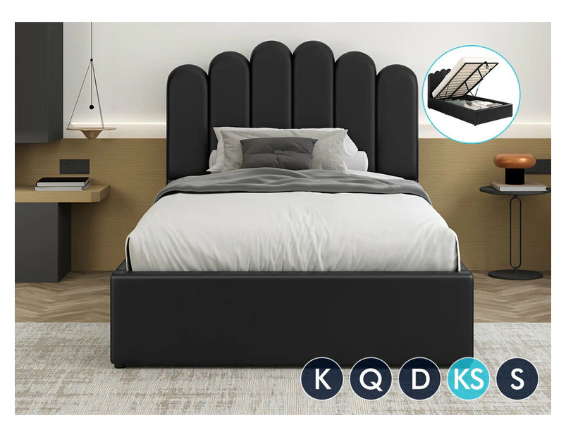 ALFORDSON Bed Frame King Single Gas Lift Storage Base Wooden Black MILTON