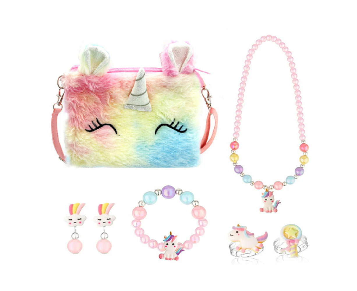 Girls Cute Plush Unicorn Purse Embroidery Crossbody Bag Zipper Shoulder Bag-Style 3