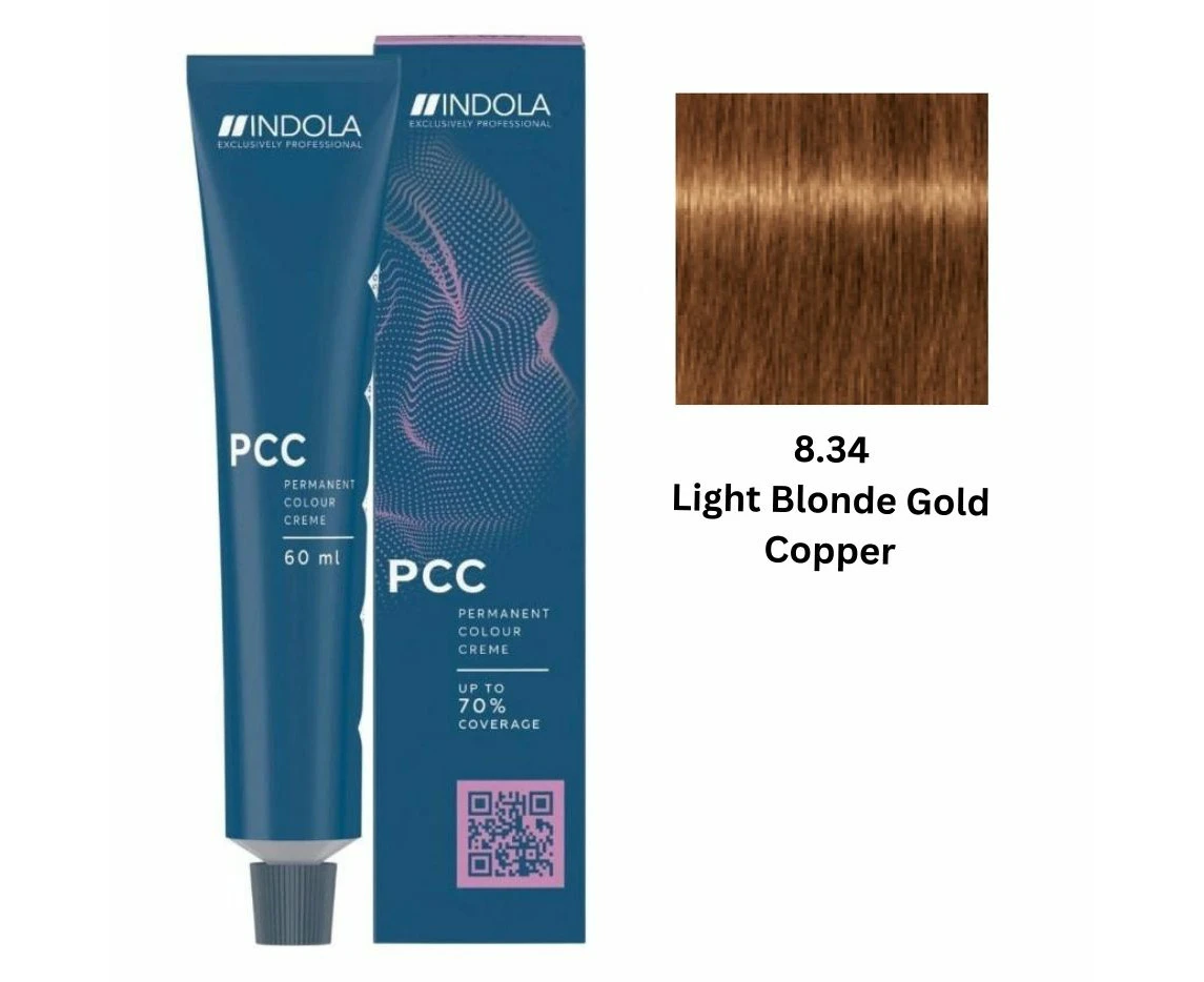 Indola Permanent Color Cream 60ml - Light Blonde Gold Copper - 8.34