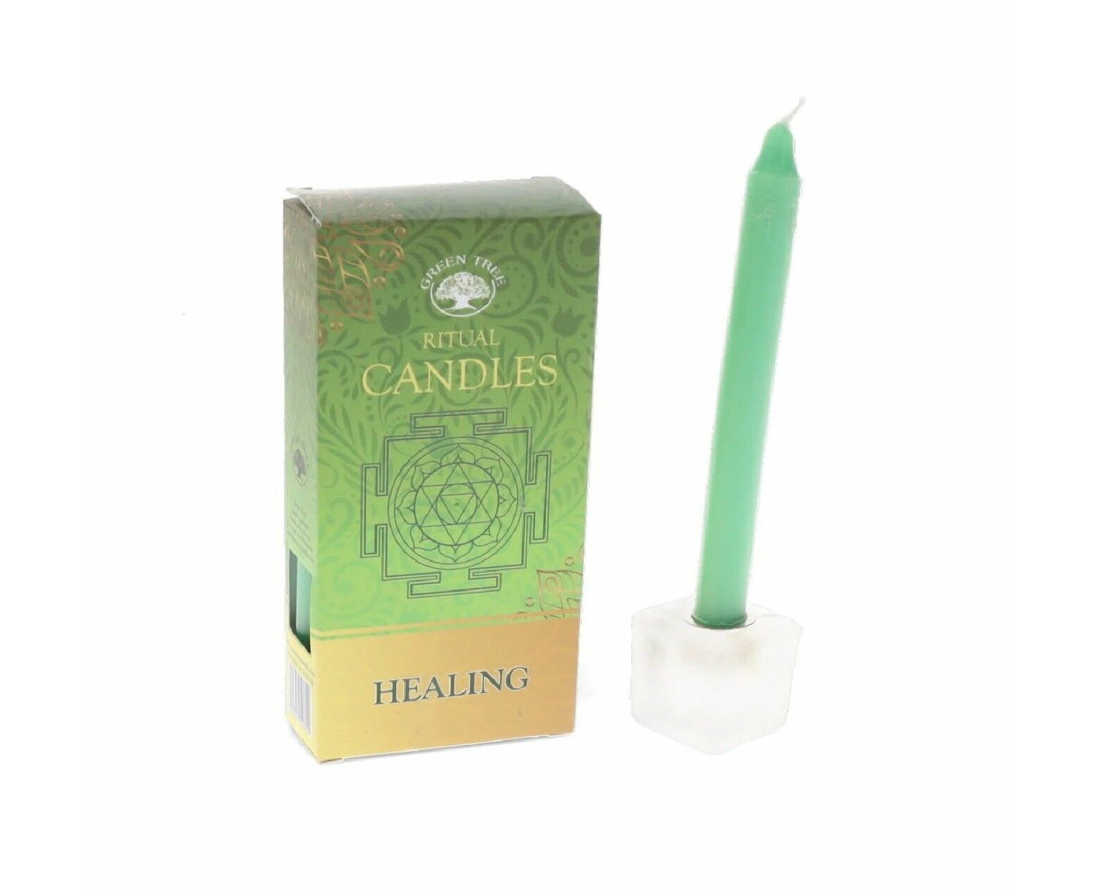 Pack of 10 Candle Healing Green Tree Candles Rituals Spells - Green