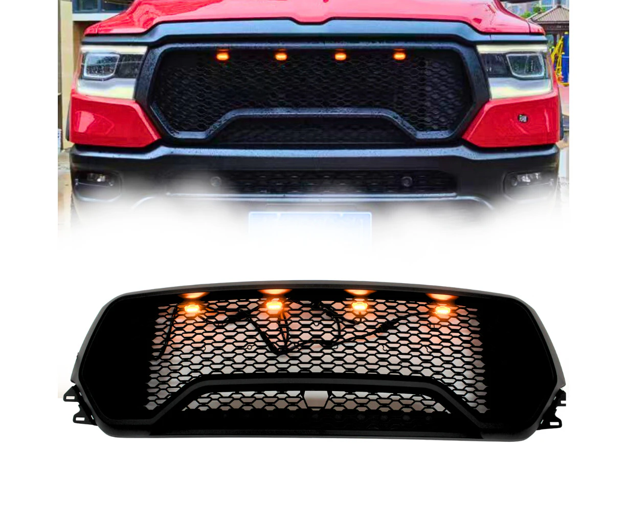 Front Matte Black Mesh rill with LED Suits RAM 1500 2019 - 2022 Grille