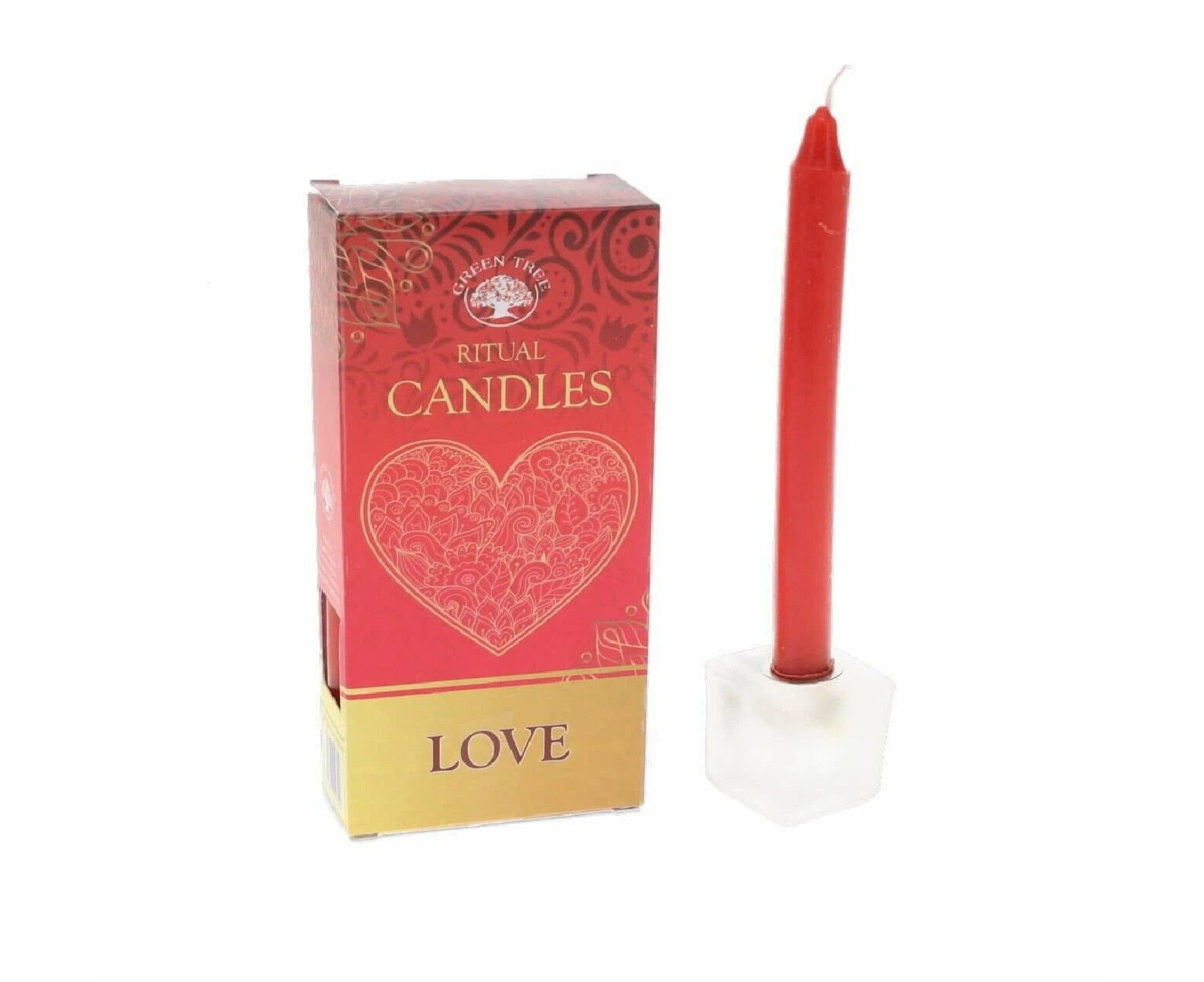 Pack of 10 Candle Love Green Tree Candles Rituals Spells - Red