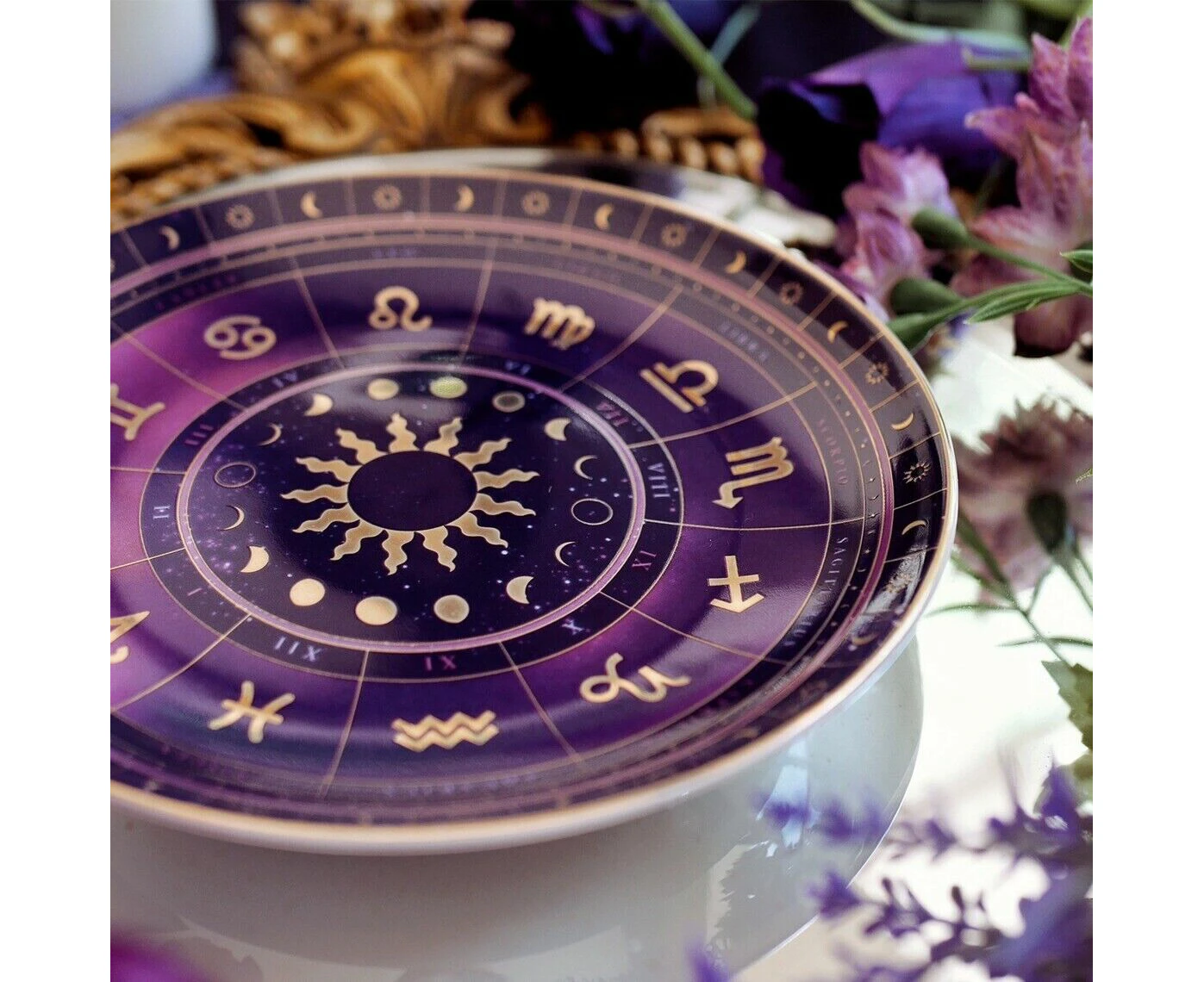 1x Zodiac Decorative Plate Celestial Symbols Crystas Jewellery Snack Display - 15cm