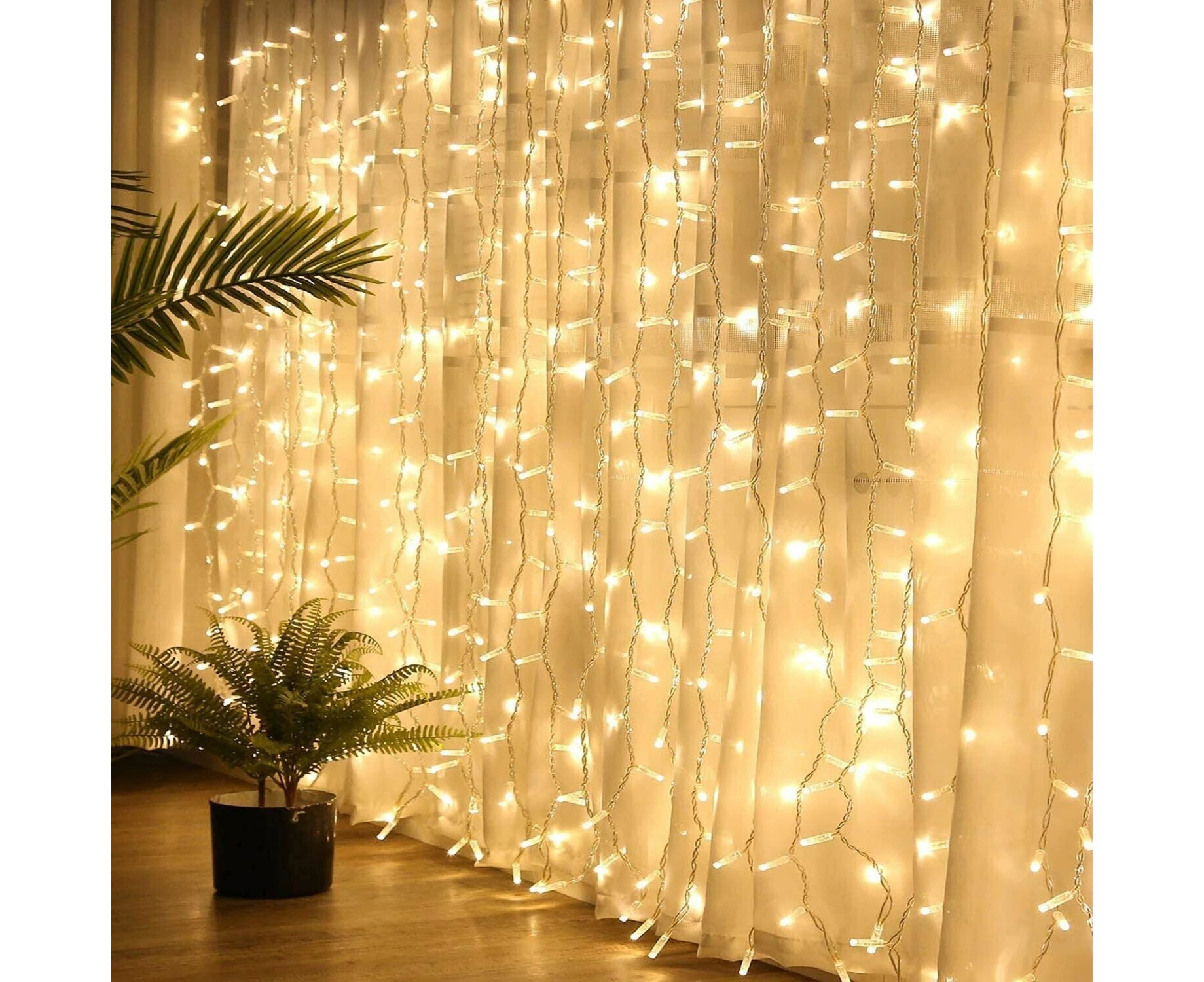 Fairy Curtain Lights String Light 300 LED Warm White Outdoor Indoor Wall Decor