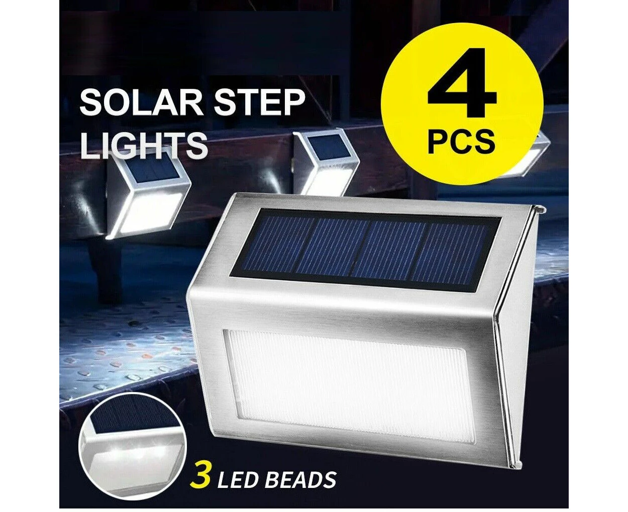 Outdoor Solar Powered LED Garden Stair Step Light Stainless Wall Pathway