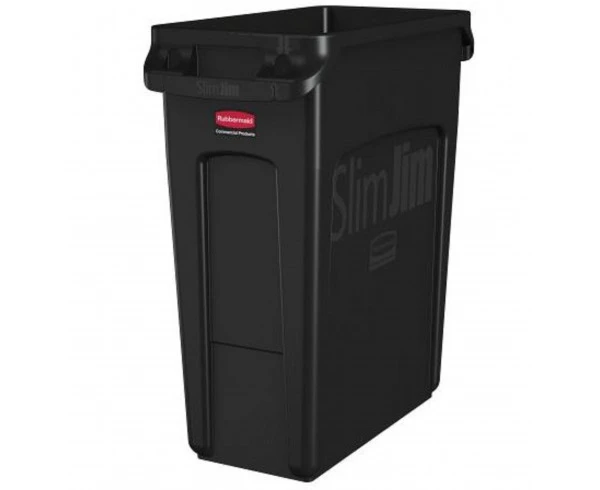 Rubbermaid Slim Jim Waste Container 60L With Venting Channels - Black 587Mm L X 279Mm D X 632Mm H