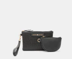 Tommy Hilfiger Tallie Wristlet w/ Zip Pouch - Black Metallic