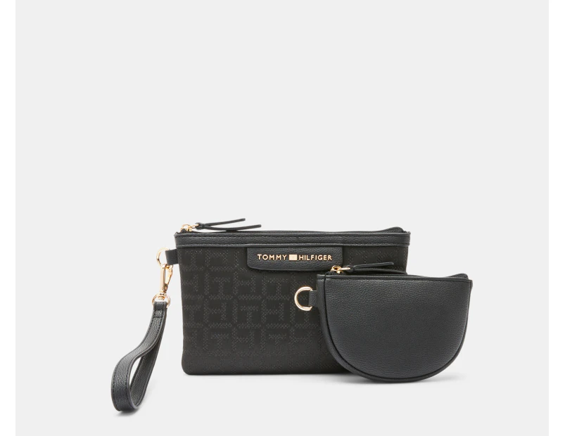 Tommy Hilfiger Tallie Wristlet w/ Zip Pouch - Black Metallic