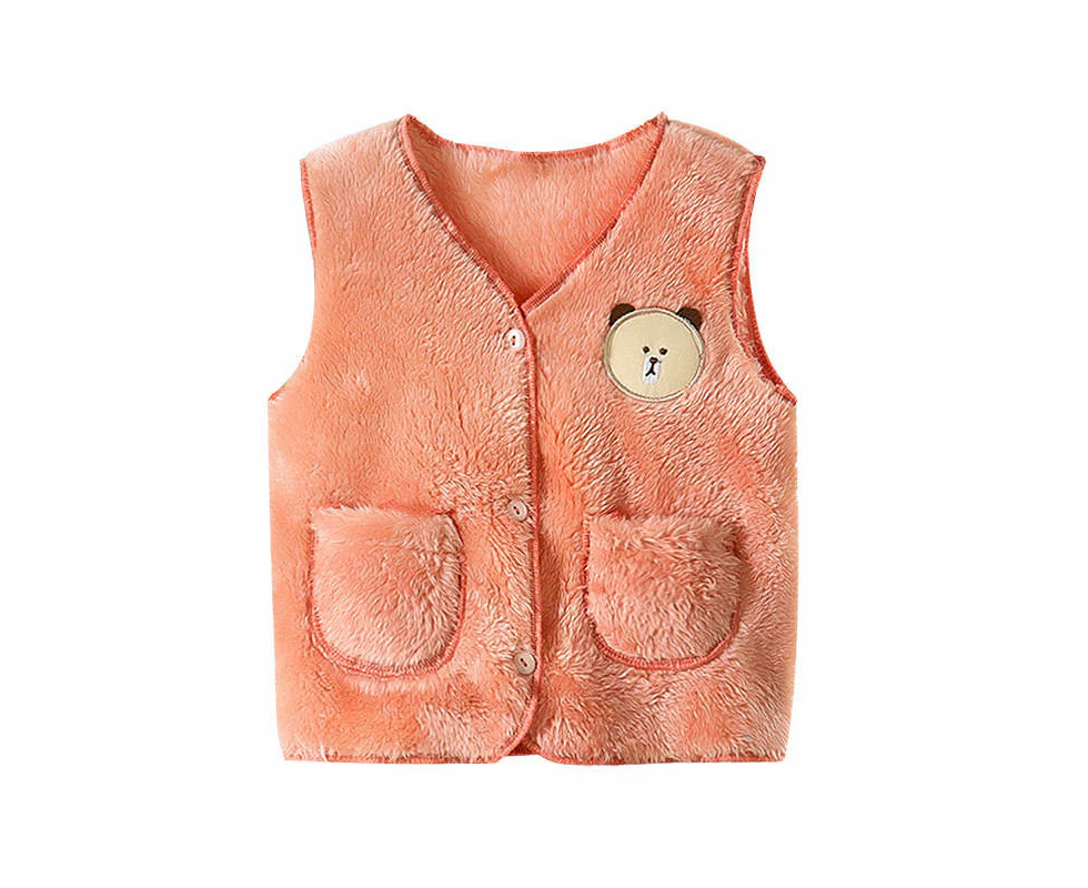 Dadawen Baby Fleece Vest Button Down Warm Sleeveless Jacket with Pockets-Orange