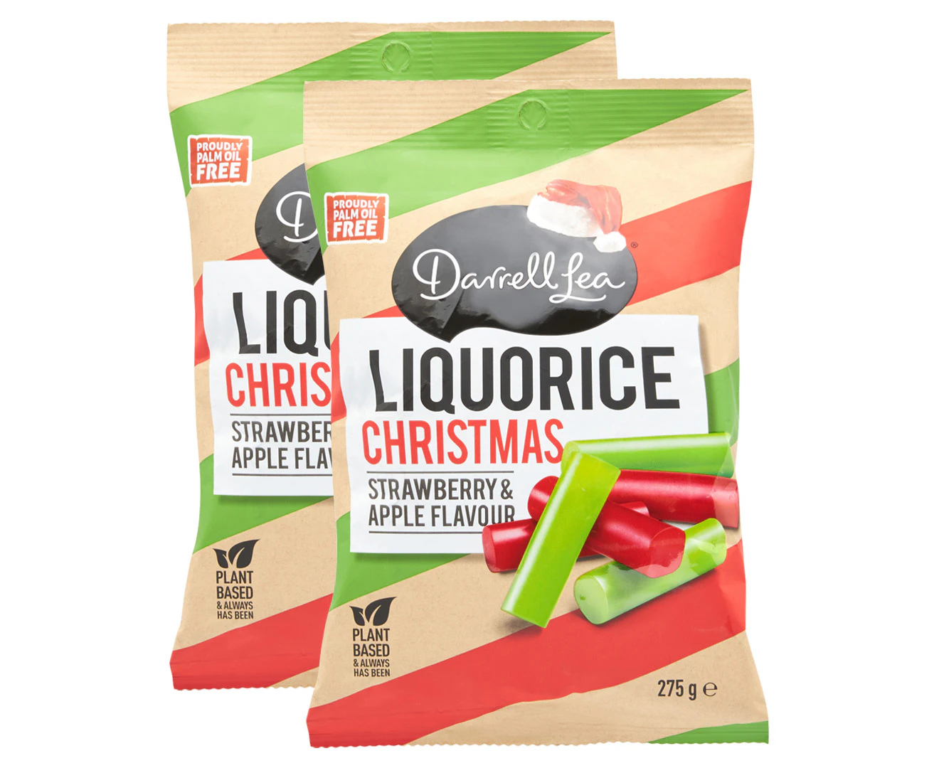 2 x Darrell Lea Christmas Liquorice Strawberry & Apple 275g