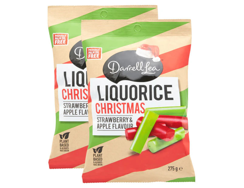 2 x Darrell Lea Christmas Liquorice Strawberry & Apple 275g