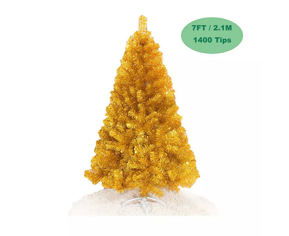 7FT 2.1M Gold Bushy Xmas Tree 1076 PVC Tips Metal Stand Xmas Decoration