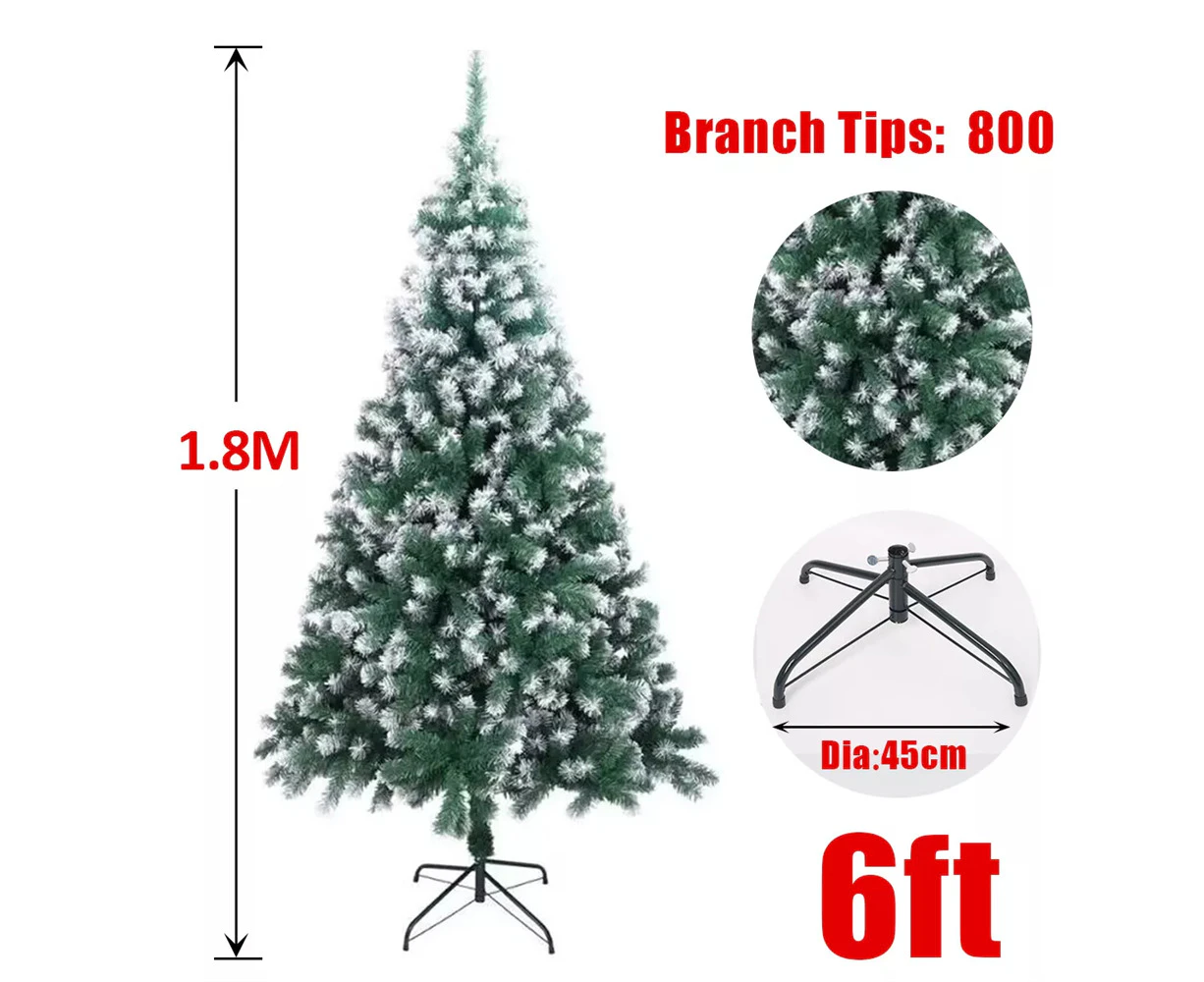 Christmas Tree 1.8M 6FT Xmas Trees Decorations White Snow Flocked 800 Tips