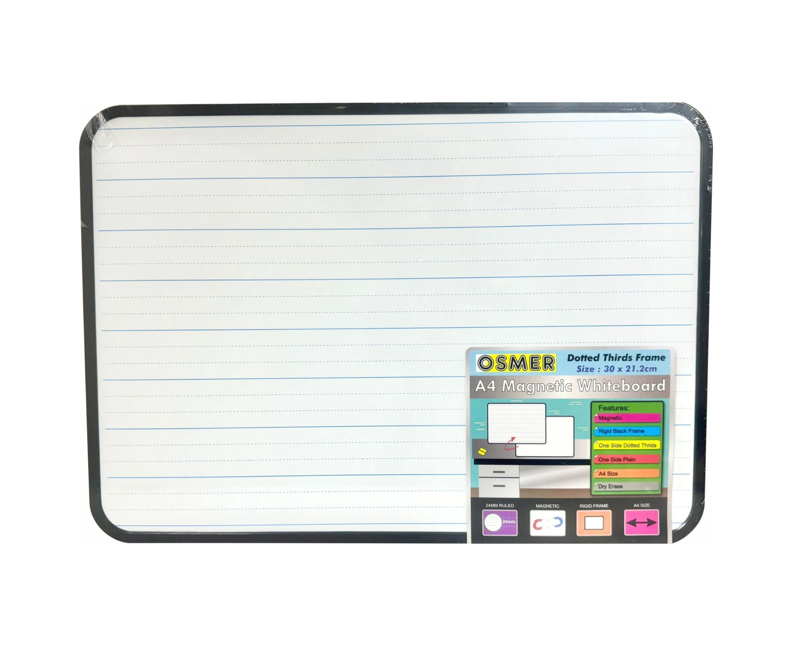 A4 Magnetic Whiteboard Doubled Sided -Plan & Dotted Thirds with Frame