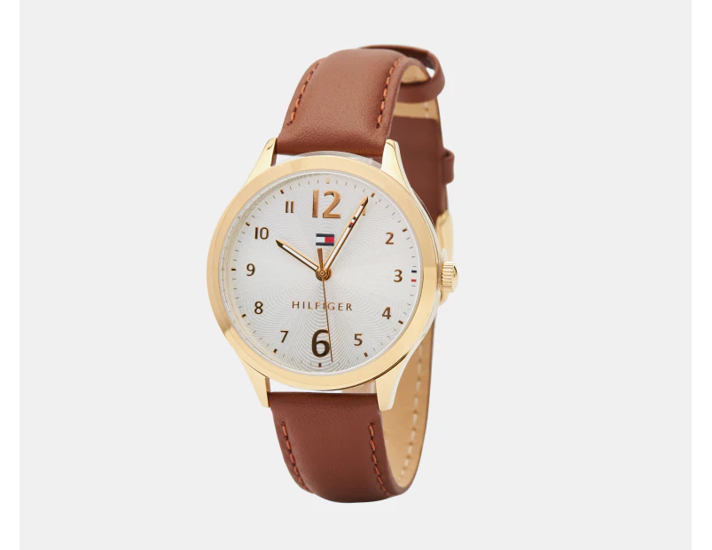 Tommy Hilfiger Women's 38mm Table Leather Watch - White/Brown/Gold