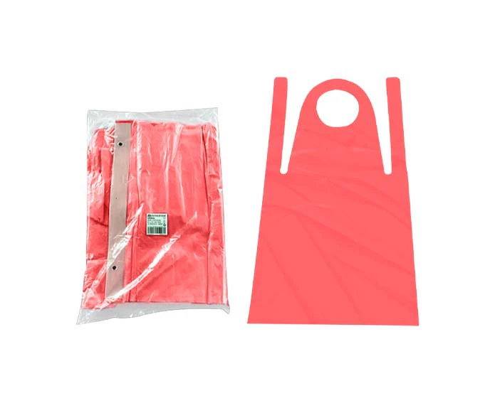 Liv Disposable Aprons, Bib Type, Perforated, in Wall Hanging Dispenser, 30um, 86 x 145cm, HDPE, Red, 100/Packs, 5 Packs/Carton