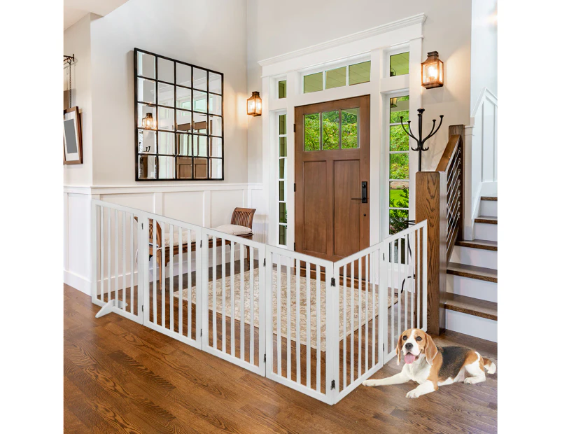 Pawz Wooden Pet Gate Dog Fence Safety Stair Barrier Security Door 6 Panel Large