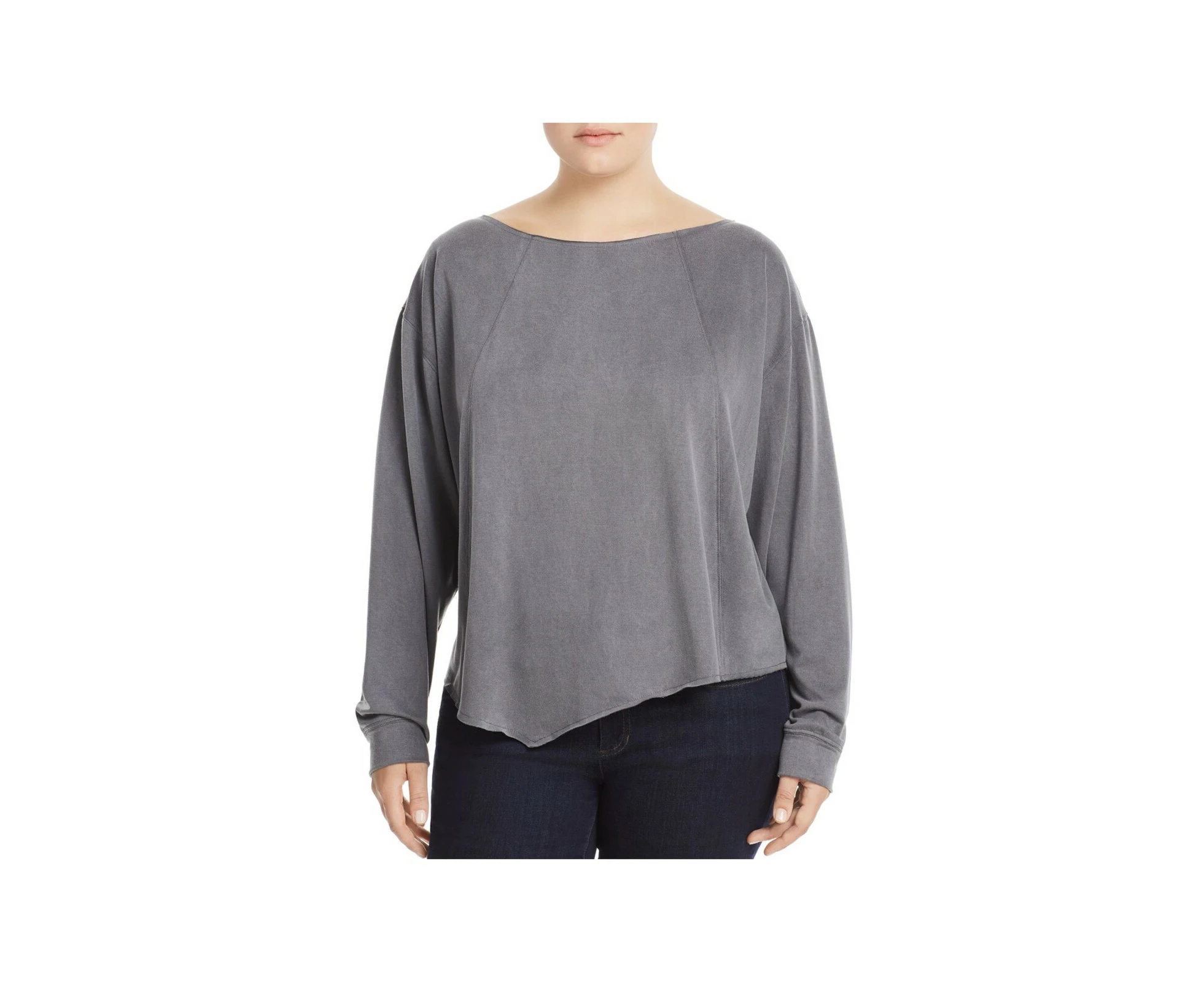 ELAN Womens Gray Long Sleeve Boat Neck Top Plus 3X