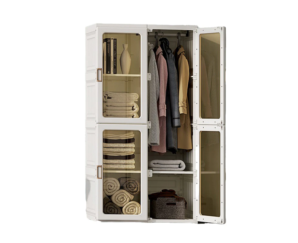 Cubes Storage Folding Cabinet Wardrobe With 8 Grids & 4 Doors & 1 Hanger