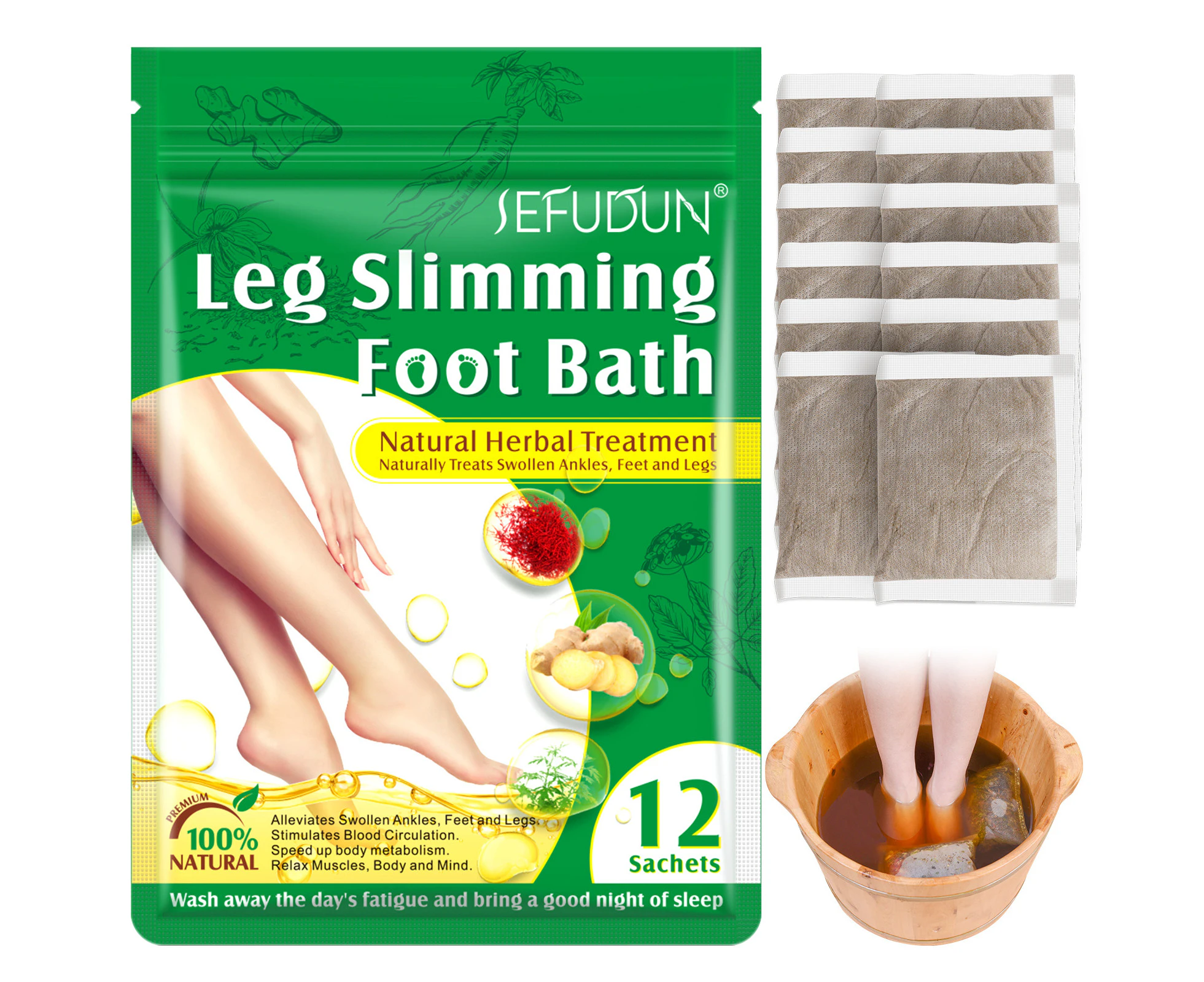 Sefudun Foot Soak Bath Leg Slimming Reflexology Spa Bags Remove Impurities Herbal Relieve Stress & Improve Sleep Pack 12pcs