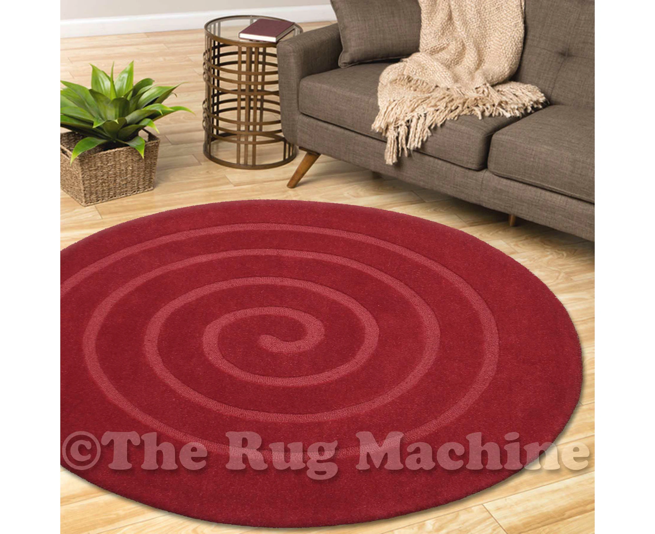 KIMI RED SWIRLS THICK WOOL MODERN ROUND FLOOR RUG (M) 160x160cm