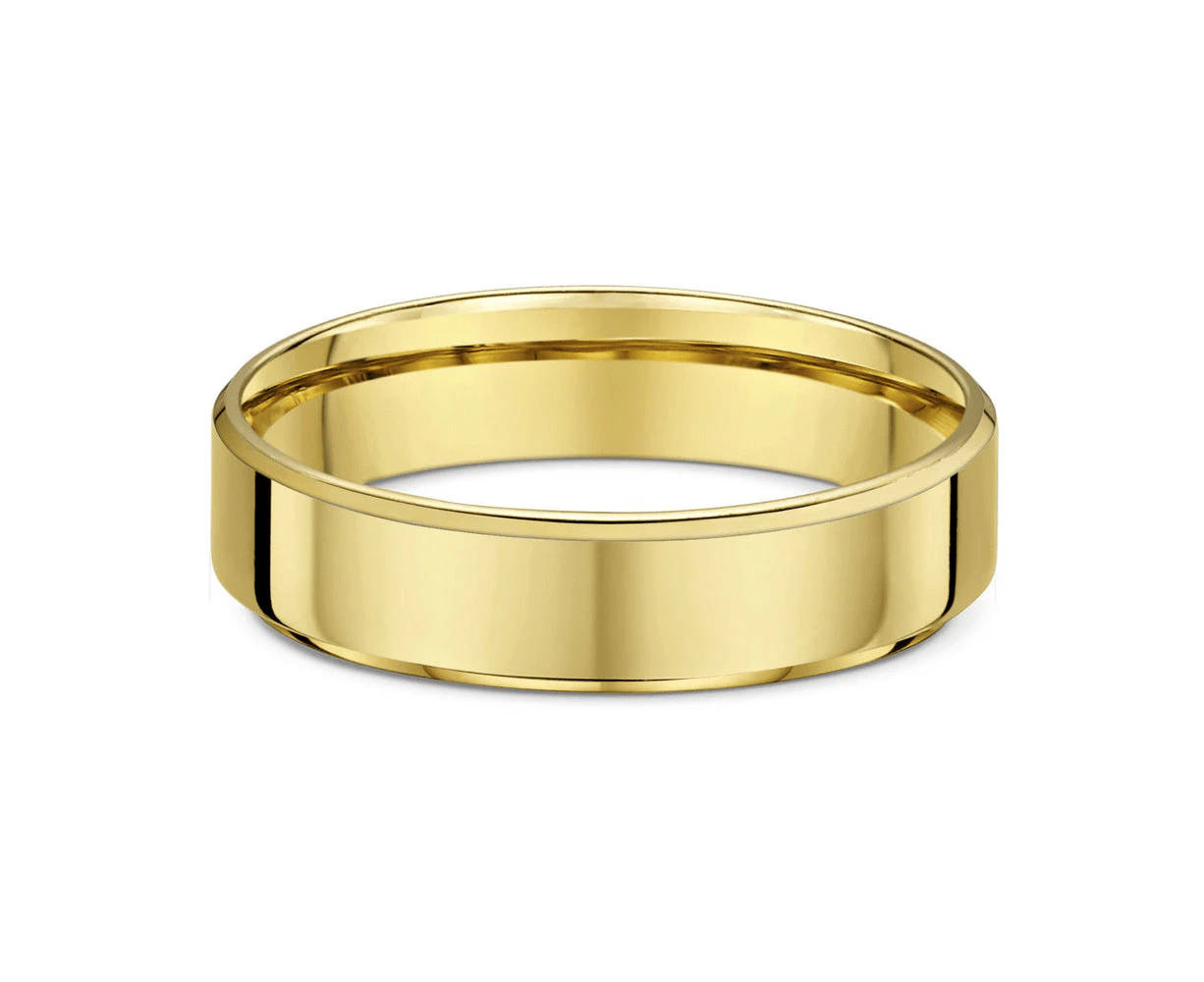 Bevilles Jewellers Dora 5mm Flat Bevel Edge Wedding Band in 9ct Yellow Gold Size X