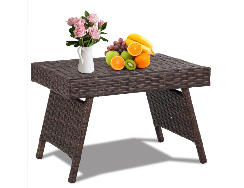 Costway Side Coffee Table Outdoor Furniture Folding Rattan Table Indoor Garden Patio Poolside