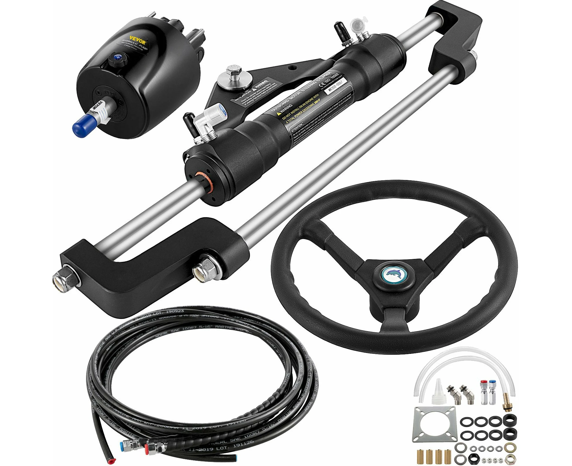 VEVOR Hydraulic Outboard Steering Kit 300HP, Hydraulic Steering Kit Helm Pump,Hydraulic