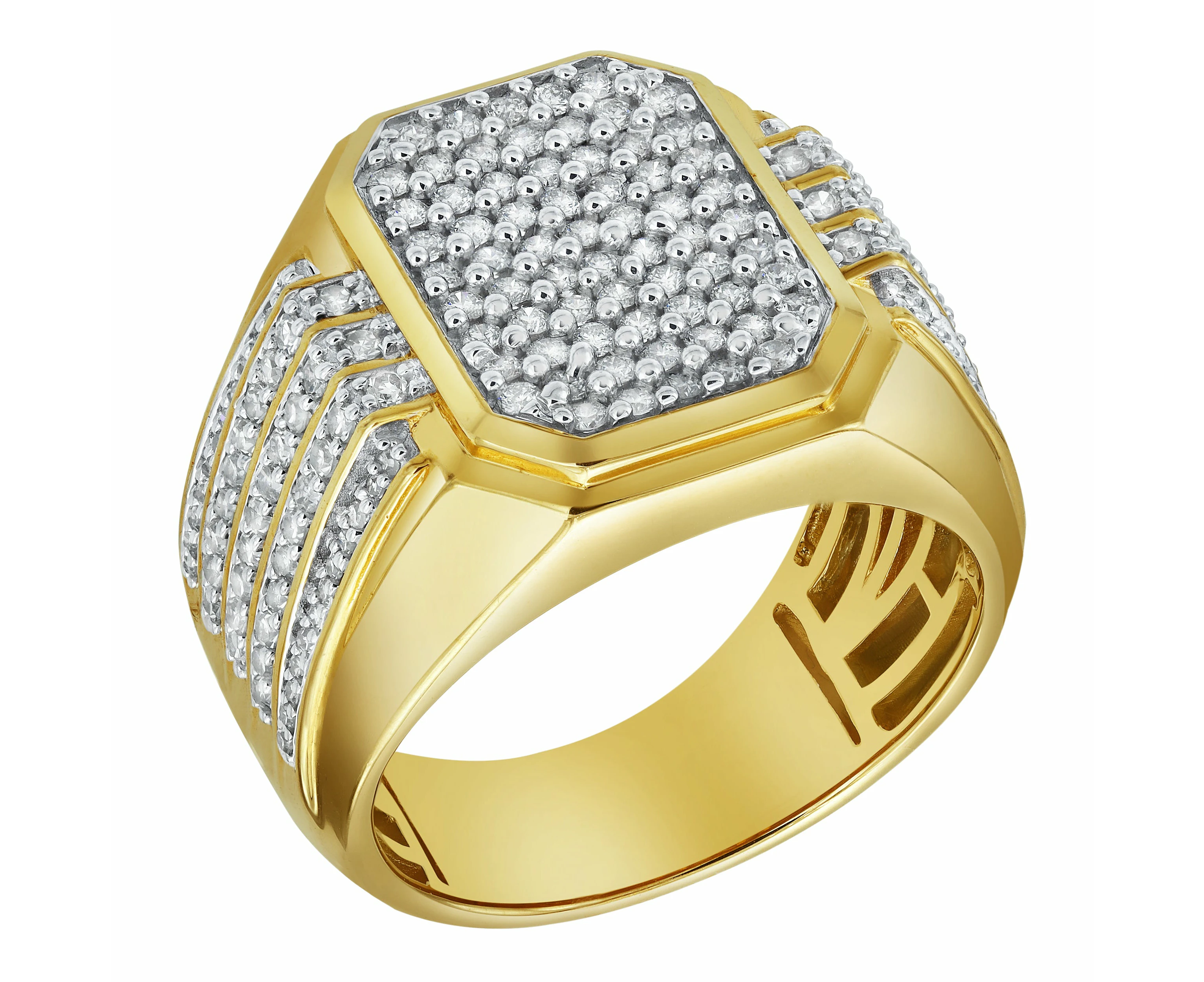 LuvMyJewelry HexWall 14K Yellow Gold Diamond Men Statement Ring - 1.3ct.