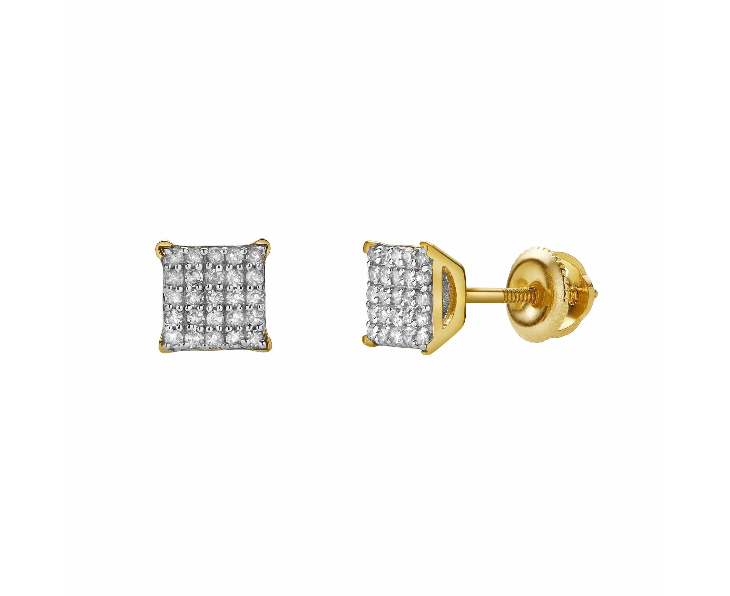 LuvMyJewelry Selestia 10K Yellow Gold Cluster Diamond Unisex Earrings - 0.2 Cts