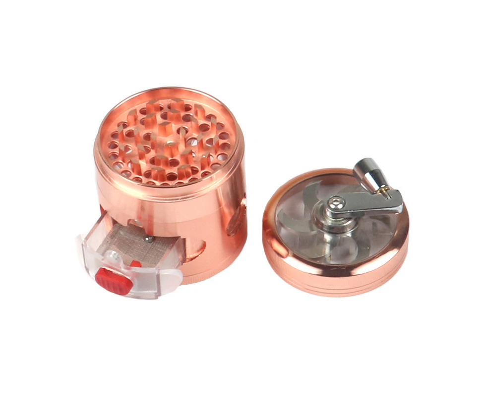 4 Layers Herb Grinder Smoking Crusher Tobacco Grinder Spice Hand Cranked Clear Top Grinder with Drawer Rose Gold