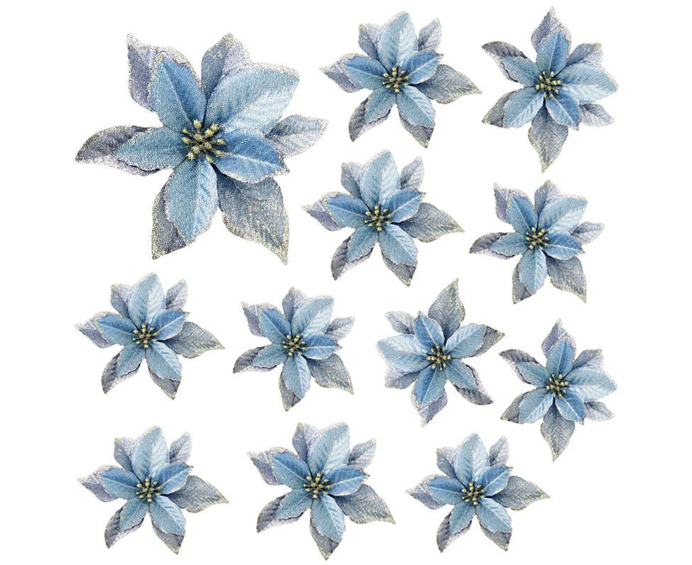 12 Pack 13cm Phnom Penh Small Flower Christmas Tree Decoration-Blue