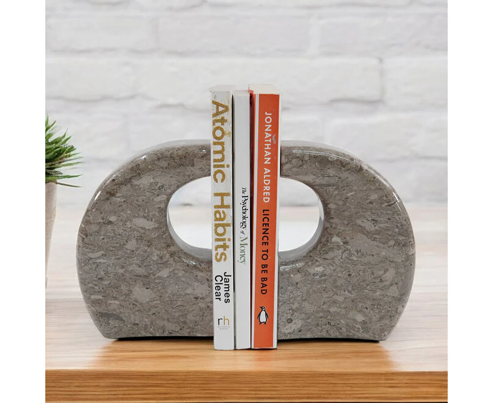 Marble Curve Book Ends Handmade Bookends for Book Shelf & Desk Organizer - Decorative Tabletop Hold Books Heavy Duty for Study Room - Grey