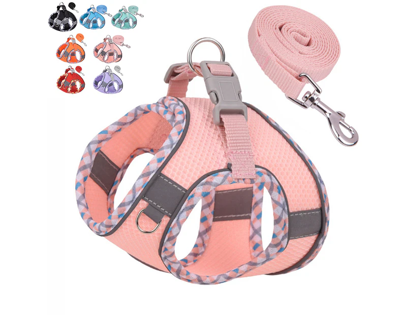 Step in Dog Harness and Leash Set - Summer No Pull Escape Proof Vest Harnesses with Soft Mesh and Reflective Bands, Adjustable Pet Outdoor Harnesses L Pink