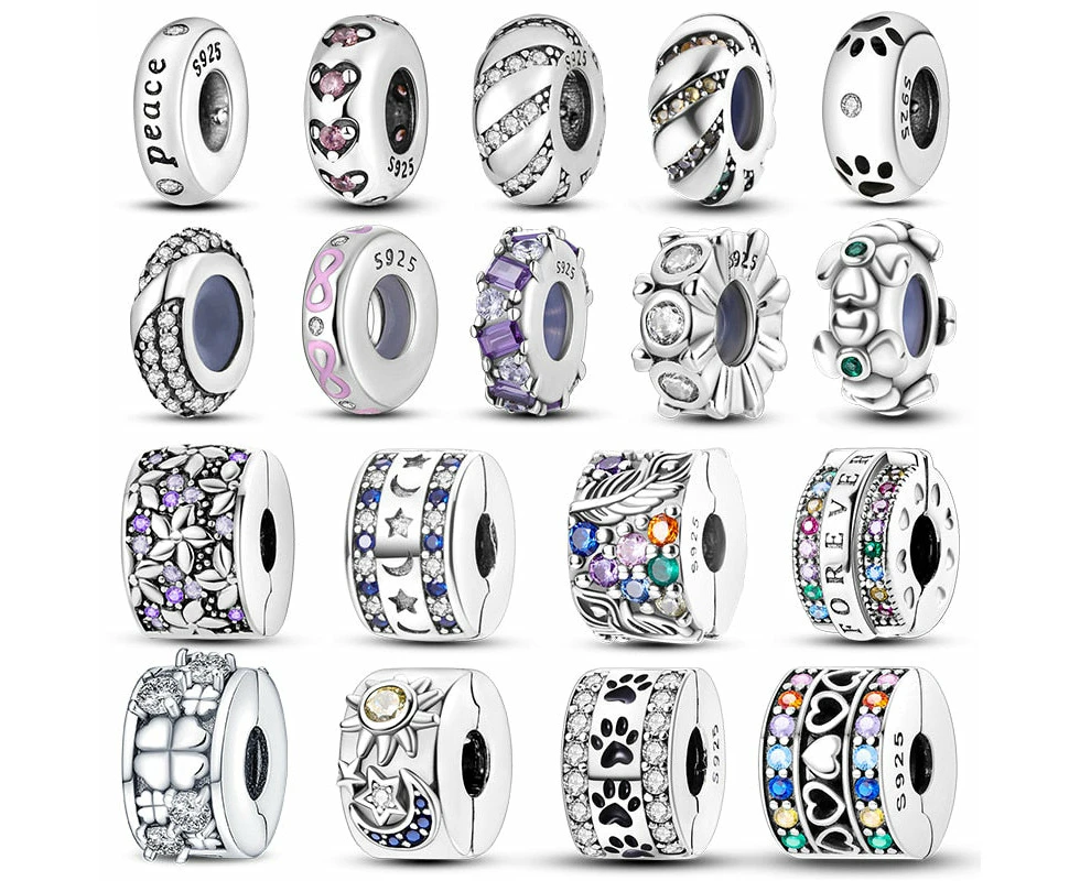 Fit Pandora Original Bracelet 925 Sterling Silver Cats Claw Butterfly Silicone Spacer Beads Colourful Zircon Fine DIY Jewelry