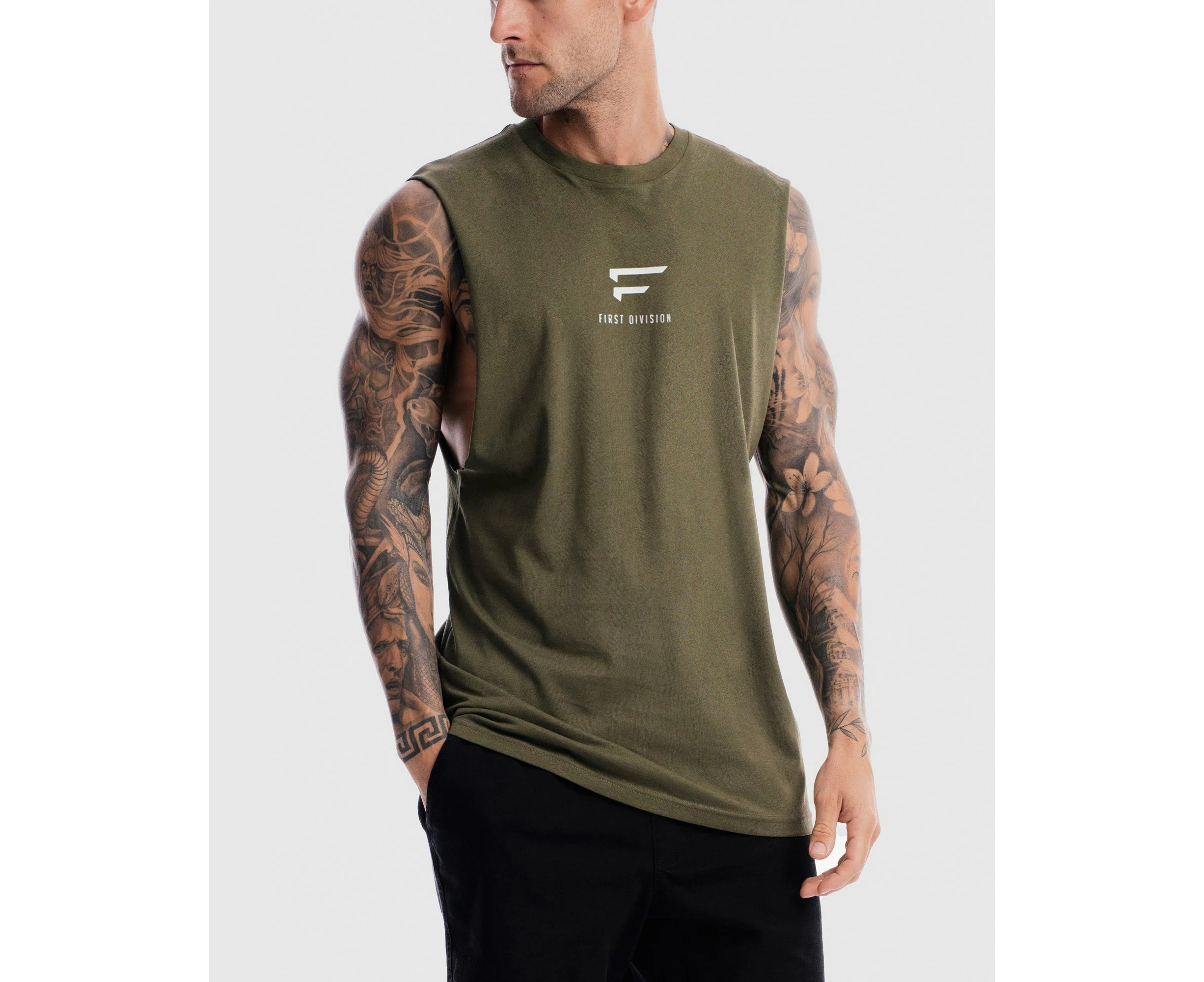 First Division Mens Sports Fashion Pro Centre Tank - Olive